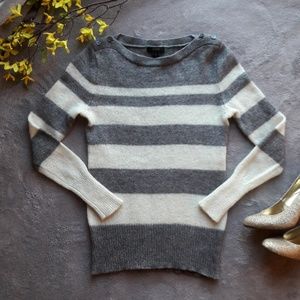J. Crew Striped Grey & Cream Wool Knit Sweater